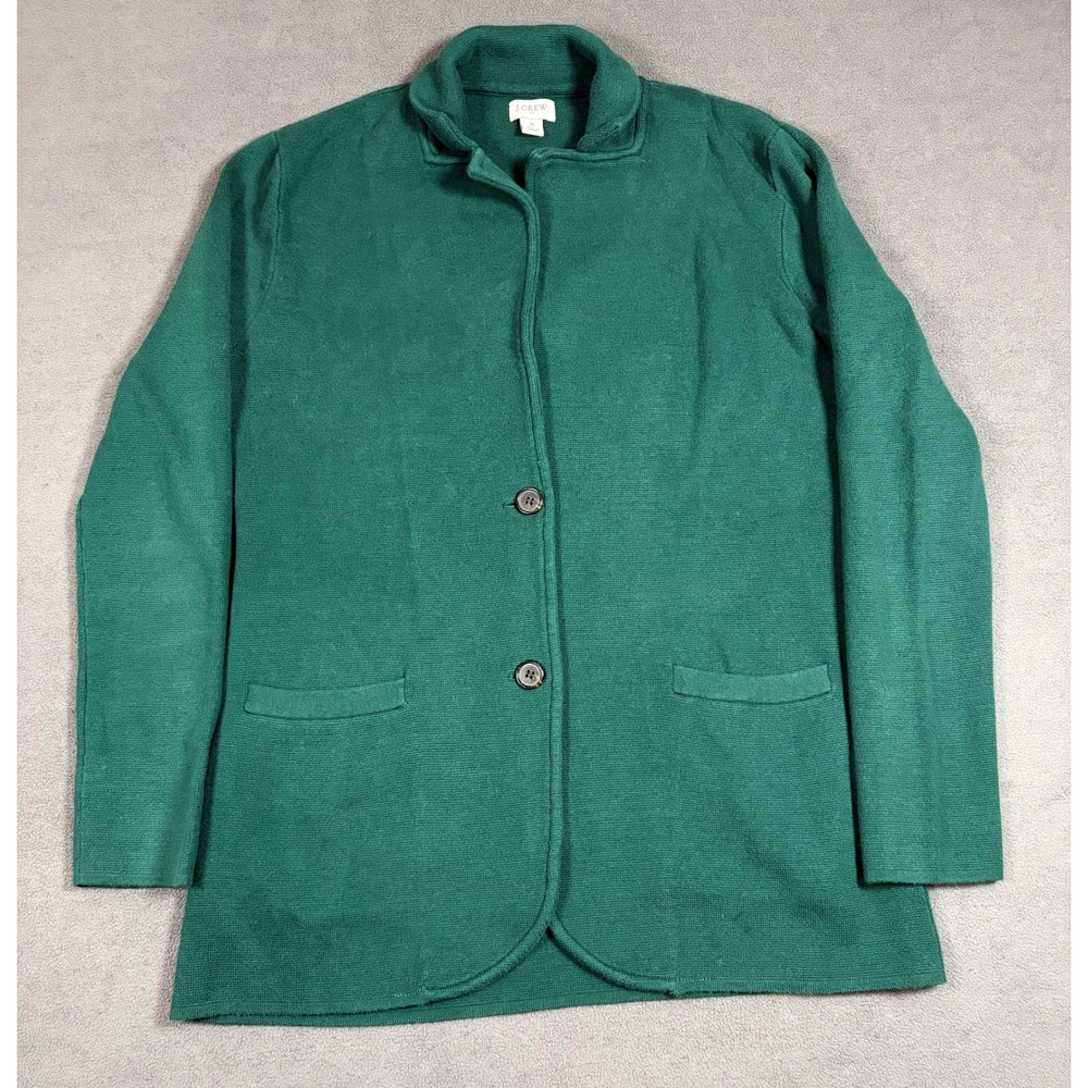 J.Crew Sweater Blazer Womens Small Green Cotton Knit Long Sleeve Button Front